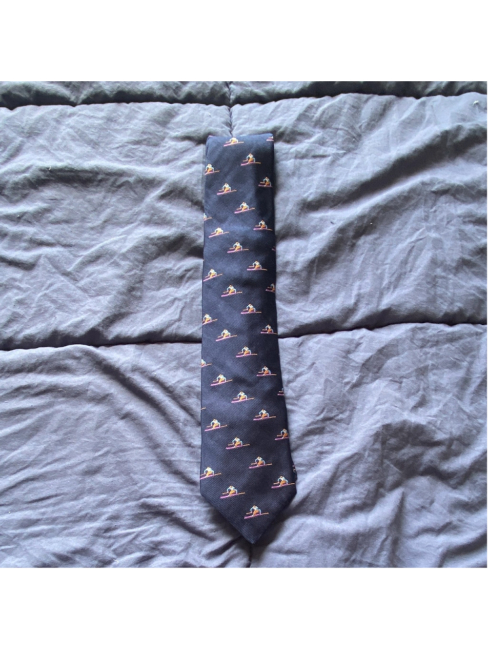 Ted Baker London 100% Silk Woven Tie Navy Skiing Novelty Logo One Size